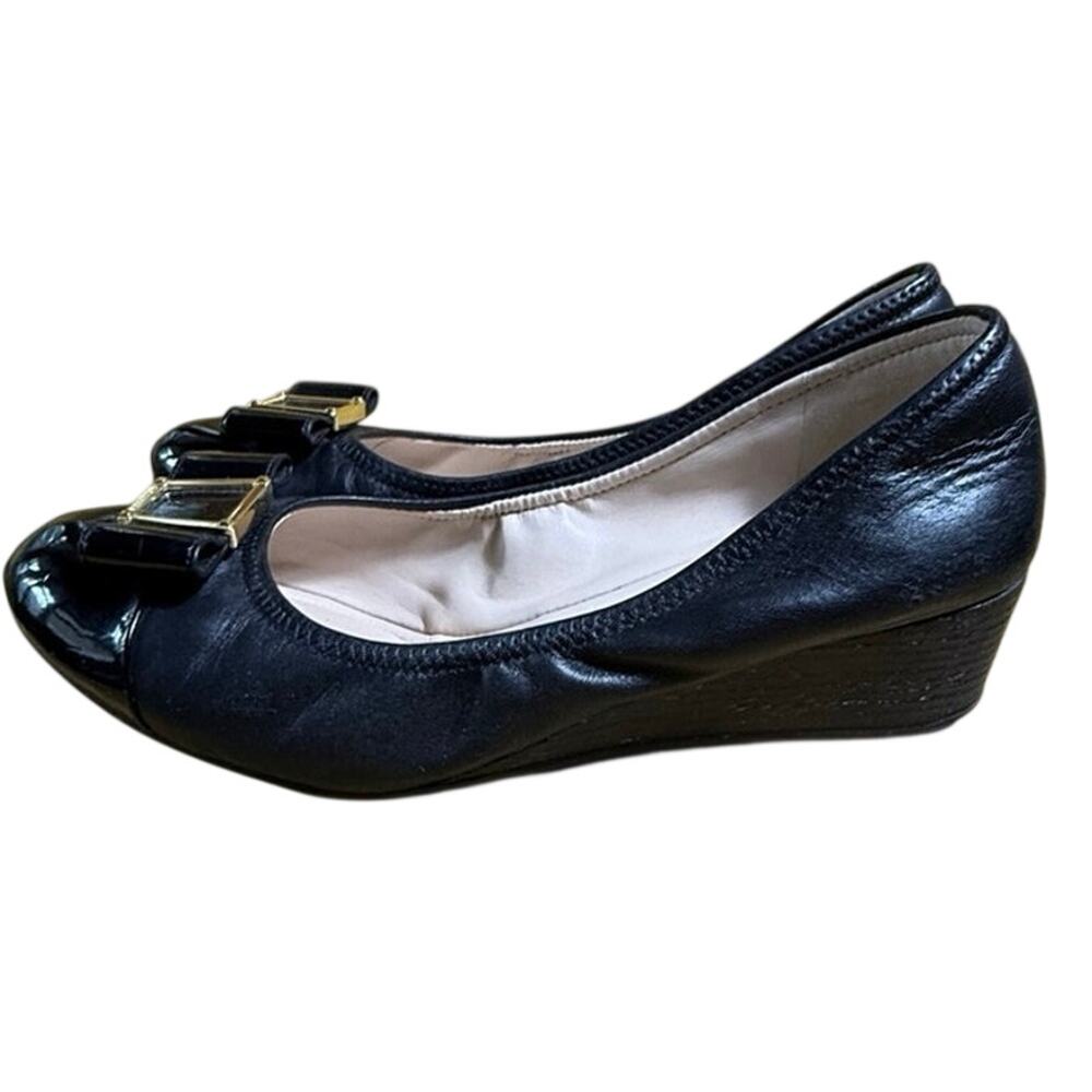 Cole Haan black leather  ballet flats low wedge pumps bow 7.5B ortho chic
